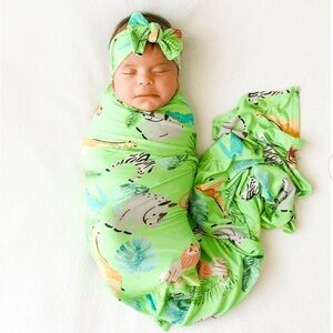 Posh Peanut Safari Swaddle and Bow NWOB